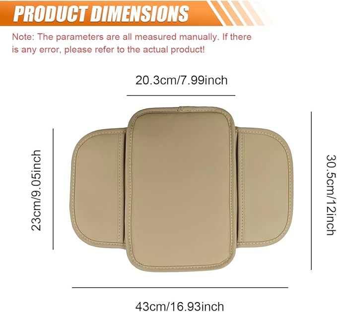 Car Center Console Cover, Leather Waterproof Auto Arm Rest Pad with Storage Bag, Scratch Resistant Middle Console Protector, Comfortable Vehicle Interior Accessories for Sedan SUV (Beige)