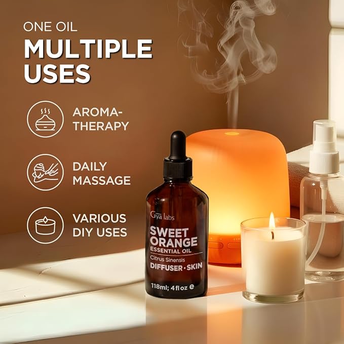 100% Pure Orange Essential Oil - 4 Fl Oz - Orange Oil for Hair, Skin, Diffuser, Aromatherapy & DIY Candle Making Scent