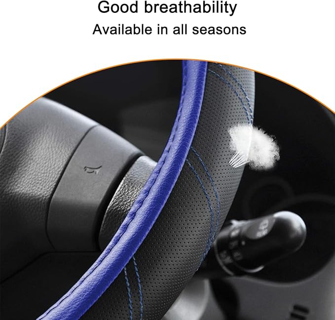 Mandark Car Steering Wheel Cover, Elastic Sport Leather Vehicle Steering Wheel Protector, Non-Slip Soft Grip Padded Auto Interior Protective Accessories, 14.5-15 Inch Universal Fit（Blue）