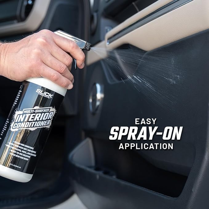 Slick Products Multi-Surface Interior Conditioner – Cleans & Conditions Vinyl, Plastic & Leather – Non-Greasy Car Interior Cleaner & Protectant – Fresh New Car Scent – 128 oz.