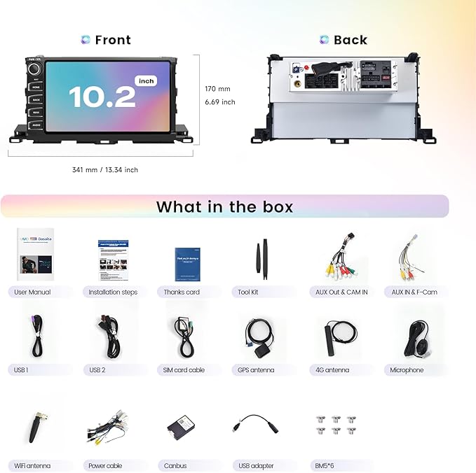 10.2 QLED Car Radio for Toyota Highlander 2015-2019, Android 13 Head Unit, 8+256GB with Carplay & Android Auto, GPS Navigation, DTS, 4GLTE/5G WiFi, Vivid 13