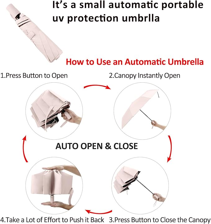 BAODINI Small UV Protection Travel Umbrella Compact for Rain and Sun UPF 50+ Windproof Portable 42 inch Umbrella for Women and Men