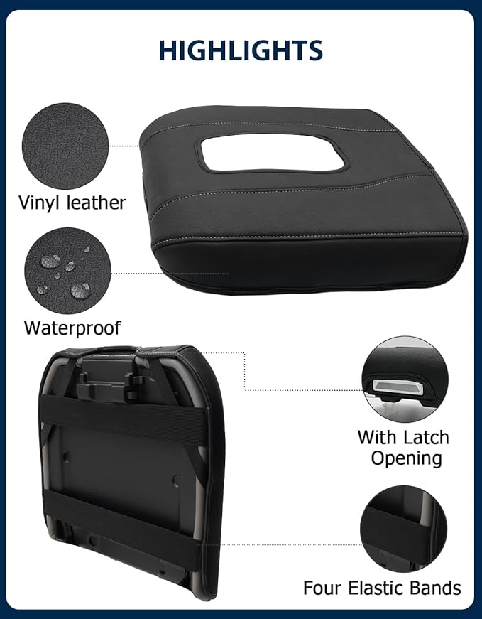 Center Console Armrest Cover for Chevy Silverado 1500 Accessories & GMC Sierra 2019-2026, Yukon & Tahoe & Suburban 2021-2026, Bucket Seat, Comfort Arm Rest Cushion Pad, Black-Gray Stitch