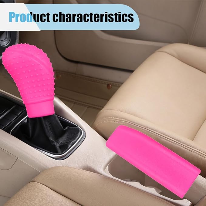 3PCS Silicone Car Steering Wheel Cover Set - Includes Car Handbrake Cover & Gear Shift Cover & Anti-Slip Steering Wheel Protector, Universal Auto Interior Decoration for Most Cars (Rose Red)