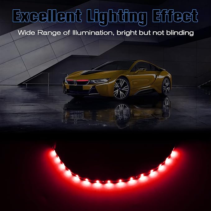 Red LED Strip Lights for Car BaishenglinMotor 12-Pack DC12V Waterproof 30CM/11.8"/1FT 5050 15-SMD LED Strip Underbody Light for Car Motorcycles Golf Cart Decoration Led Interior Exterior Strip Lights