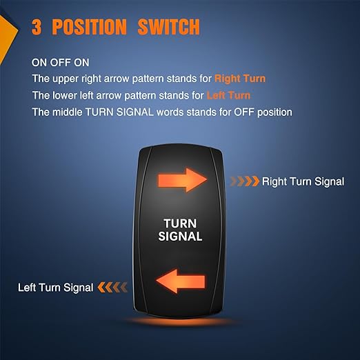 Nilight Turn Signal Switch Amber 4Pin ON Off ON Rocker Switch Laser Etched SPDT Toggle Switches 12V 20A 24V 10A Jumper Wires for Cars RVs Boats Campers Trailers