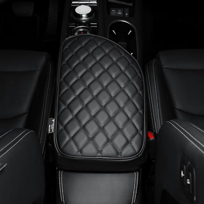 Car Armrest Cushion Cover Compatible with Genesis GV70 2022 2023 2024 2025 Accessories, Leather Center Console Armrest Pad(Black)