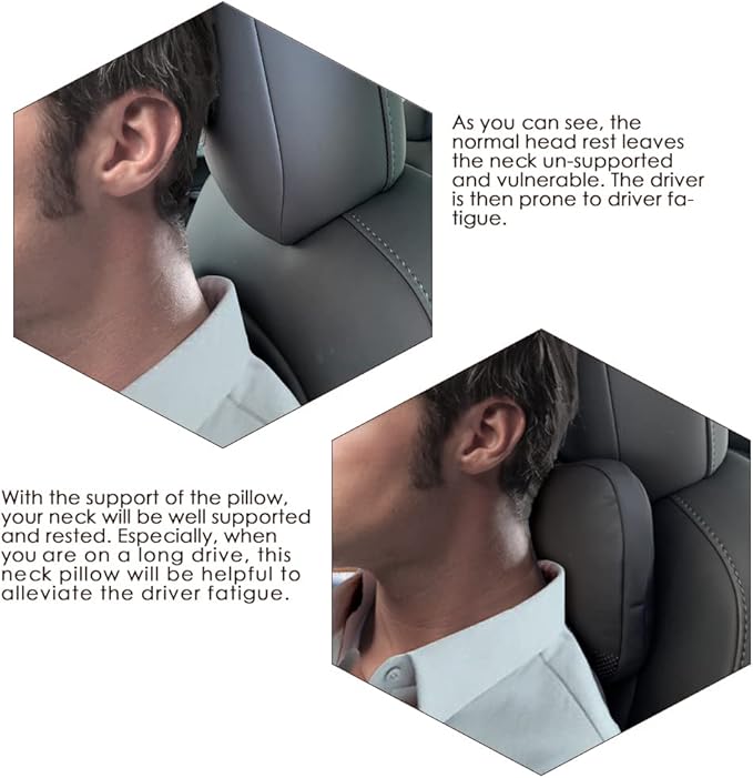 TESBEAUTY Nappa Leather Seat Headrest Pillow 2 Packs for Tesla Neck Pillow Uniquely Designed for Tesla Model X/SY/3 Higher Version Fits Taller Than 5'7", Genuine Nappa Leather Visible Strap Black