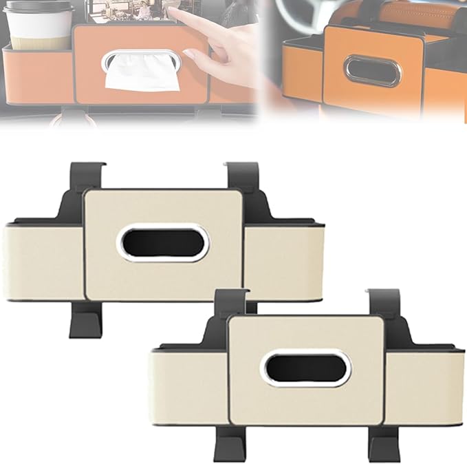 Car Multifunctional Seat Back Waterproof Storage Bag, Multifunctional & Waterproof Car Back Seat Organizer with 2 Cup Holders&Hooks, Hanging Storage Box for Most Cars (2pcs B)