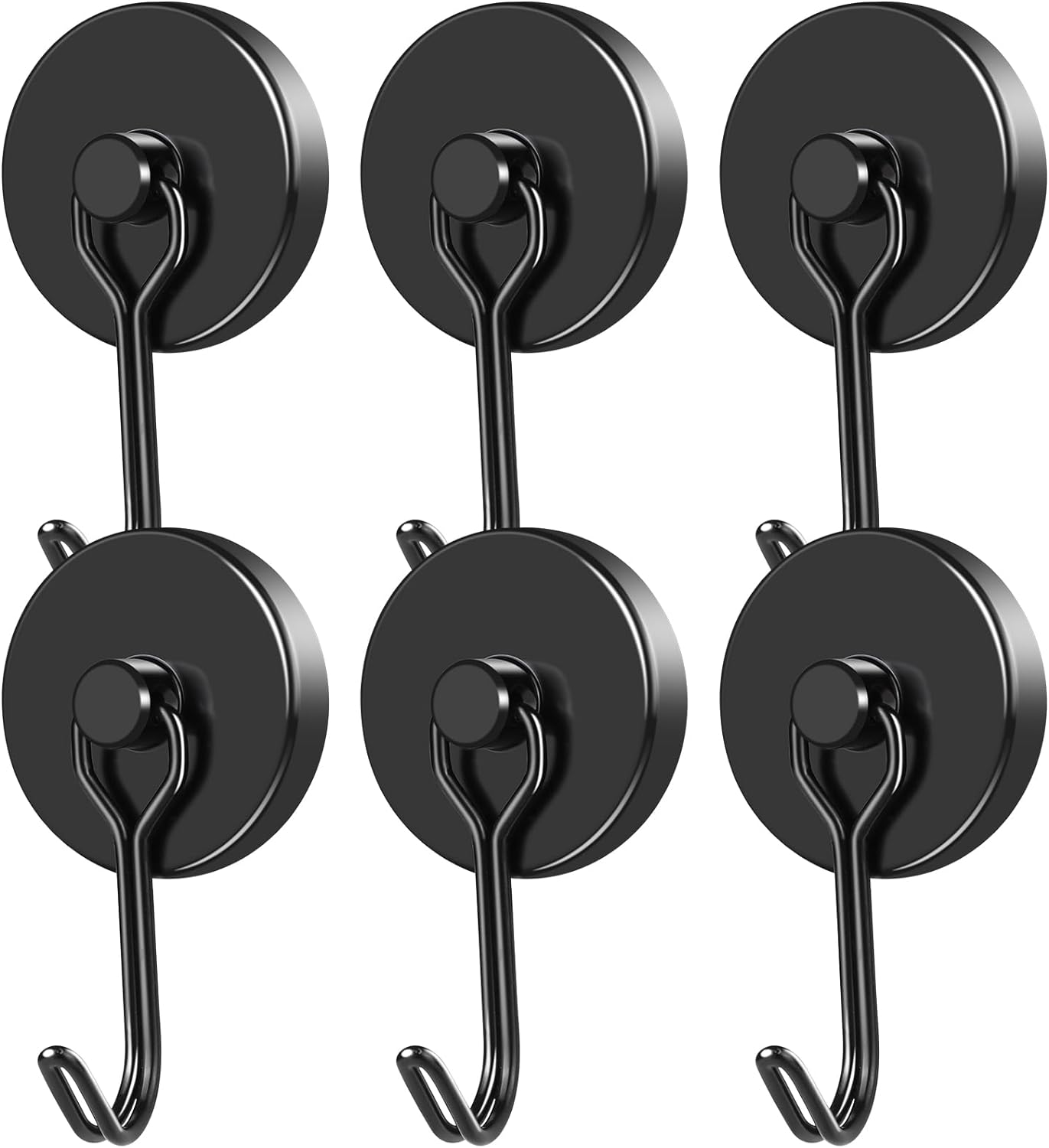 MIKEDE Magnetic Hooks, 110LB Heavy Duty Neodymium Black Magnet Hooks, Strong Swivel Magnetic Hooks Rust Proof for Indoor Outdoor Hangers Hanging, Fridge, Garage, Cruise, 6 Pack