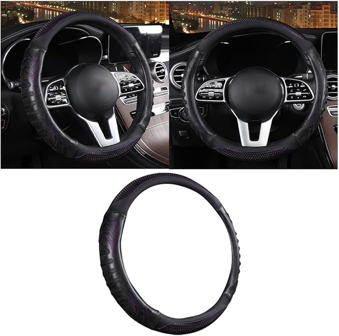 BELOMI Car Steering Wheel Cover, Breathable Leather Vehicle Steer Wheel Protective Guard with 3D Honeycomb Hole, Anti-Slip Steer Wheel Protector, Universal Automotive Accessories (Purple)