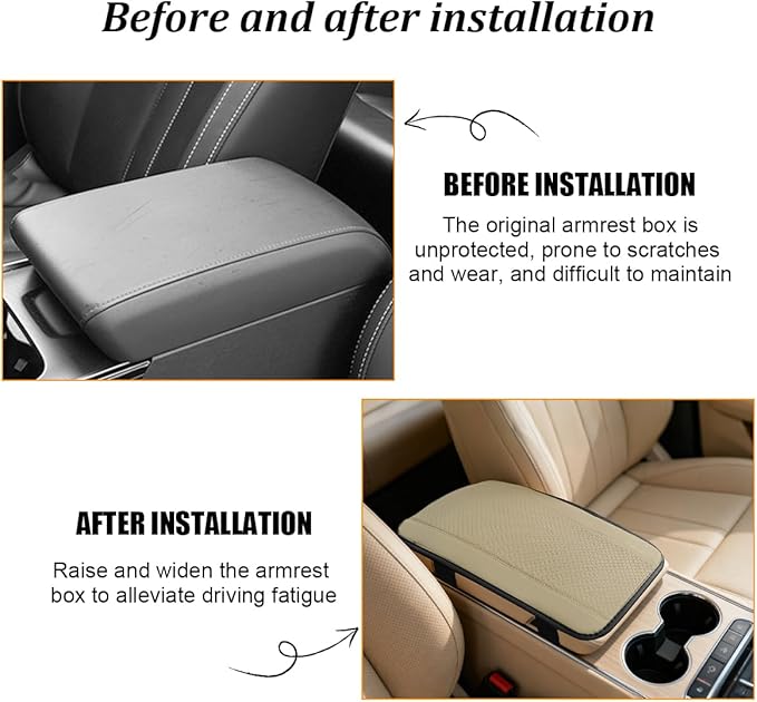 Car Center Console Cover, PU Leather Vehicle Armrest Seat Box Cover Protector, Comfortable Automotive Interior Arm Rest Cushion Pad Accessories, Universal for SUV Sedan Truck (Beige)