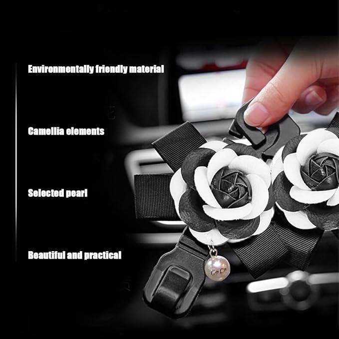 Car Seat Headrest Hook, 2PCS Cute Flower Vehicle Backseat Organizer Hanger for Purse Grocery Bag Coat, Auto Interior Hanging Decor Accessories, Universal for SUV Sedan Truck (Black/White)