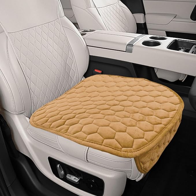 Car Seat Cover, Soft Plush Auto Bottom Seat Covers, Anti Slip Vehicle Front Seat Cushion Protector, Comfortable Car Interior Seats Pad Mat Accessories for Sedan, SUV, Truck (Brown)