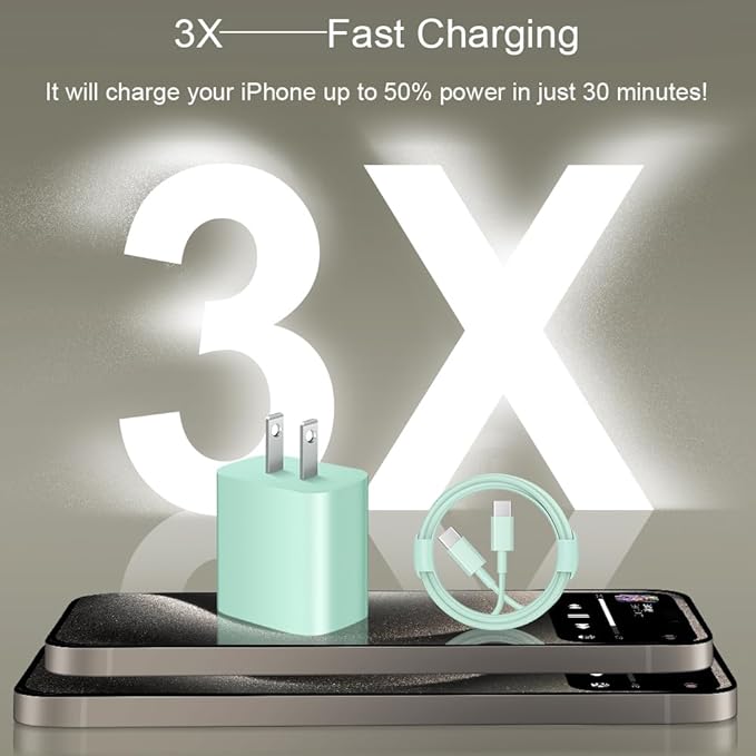 iPhone 17 16 15 Charger Fast Charging 2+2Pack 20W USB C Wall Charger with 6FT Fast Charging Cable Compatible with iPhone 17/17 Air/17 Pro/17 Pro Max/iPhone 16/15 Series, iPad Pro/AirPods - Green