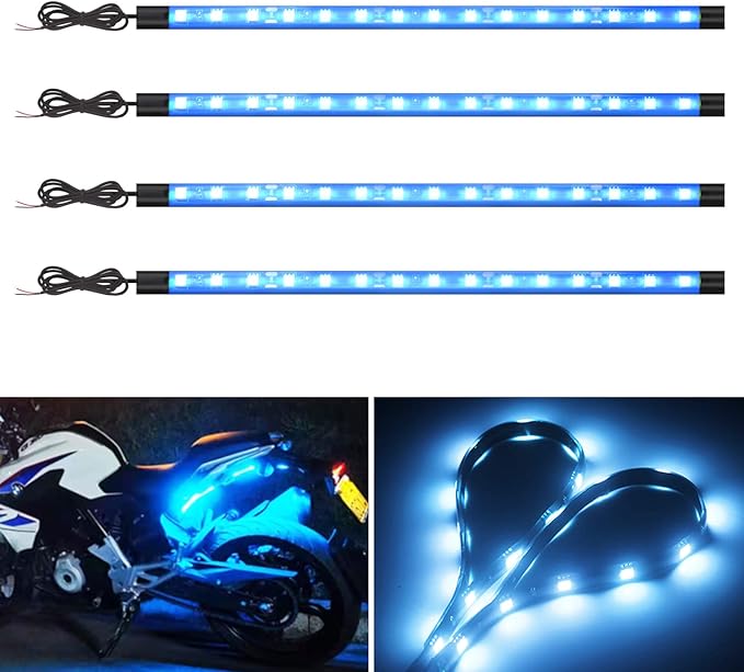 YM E-Bright Led Strip Light for Car 27cm 5050 15SMD Waterproof Car Underglow Light Motorcycle Golf Cart Decoration Interior Exterior Lights Strip,Ice Blue DC12V (Pack of 4)
