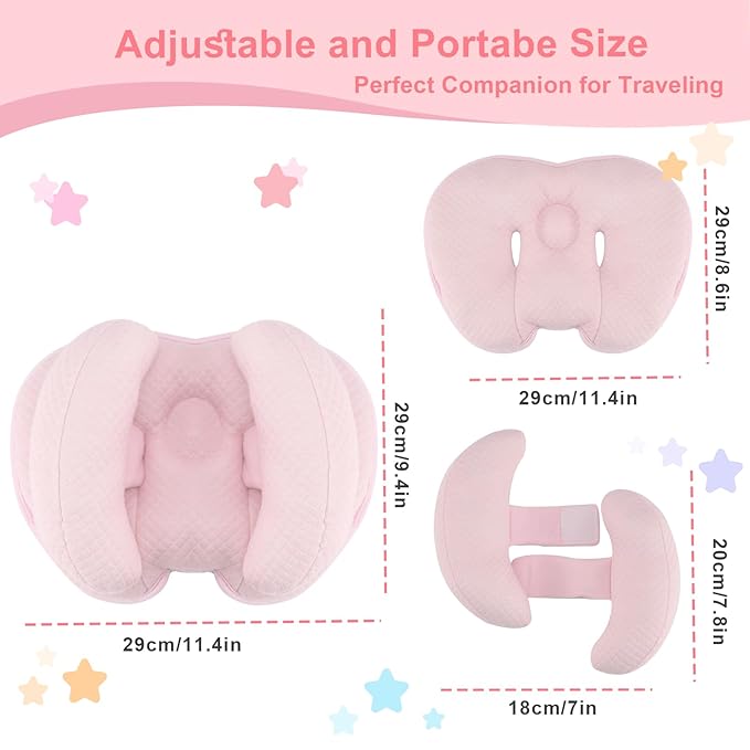 KAKIBLIN Baby Head Pillow, 2 in 1 Banana Neck Pillow for Baby, Babies Neck Pillows for Stroller, Adjustable Head Support Pillows for Newborn