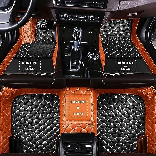 Custom Making Car Floor Mats Compatible for 2000-2025 All Mode Sedan SUV Sports Car Full Coverage Cute Pads Protection Non-Slip Leather Floor Liners (Black+Orange Edge)