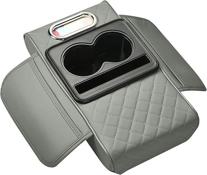 Car Armrest Cushion, 5-in-1 Center Console Cover with 2 Storage Bags Cup Holder, Cup Holder Tissue Slot Phone Slot for Car, Universal Car Armrest Box Cover Protection Pad for Most Vehicles (B)