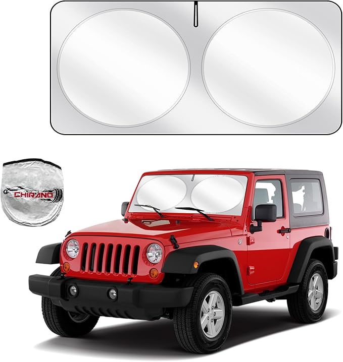 for 2018-2026 Jeep Wrangler - Premium Sunshade for Wrangler JL JLU & 2020-2026 Jeep Gladiator, Front Windshield Sun Shade Blocks UV Rays Foldable Visor with Storage Pouch