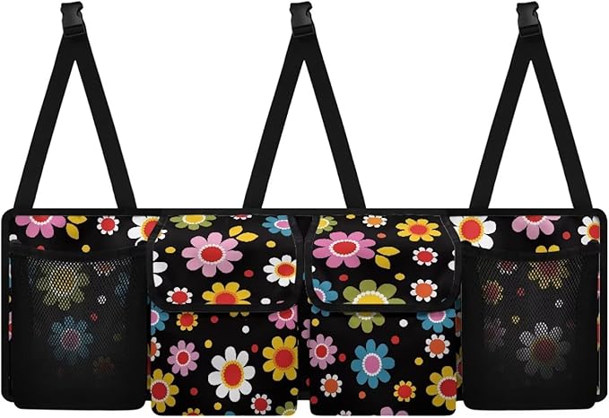 Daisy Car Trunk Organizer Hanging Car Organizer Back Seat, Car Hanging Accessories with 2 Pockets & 2 Mesh Pouches for Groceries, Will Provide More Space for SUV, Trucks, Van, Sedan