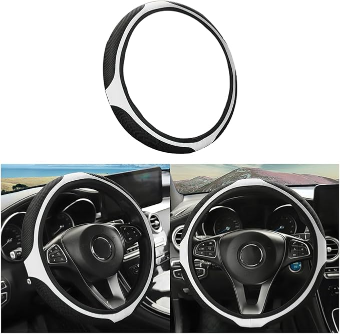 LoyaForba Car Steering Wheel Cover, Universal 14.5-15 Inch, Soft Anti-Slip Neoprene Protector for Steering Wheel, Breathable Odorless and Elastic Stretch, Car Accessory for SUV, Van, Truck (White)