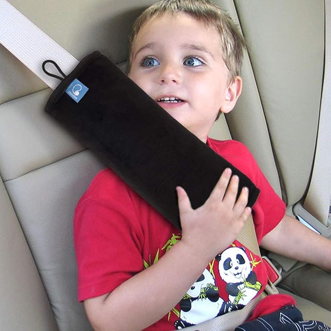COOLBEBE Seat Belt Pillow for Kids, Extra Soft Toddler Travel Pillow for Car Seat, Universal Carseat Strap Cushion Pads for Childs Baby People Adults, Black