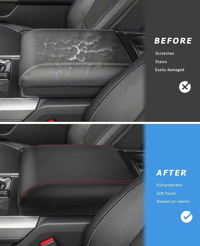 INTGET Center Console Cover for 2025 2026 Ford F150 Accessories Interior 2021 2022 2023 2024 Car Middle Arm Rest Armrest Lid Seat Cover Protector Elbow Cushion Pad (red Stitches, 2021-2026)