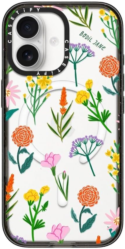 CASETiFY Impact iPhone 17 Case [Slim/Compatible with Magsafe / 8.2 ft. 4X Military Grade Drop Protection] - Flowers - Clear Black