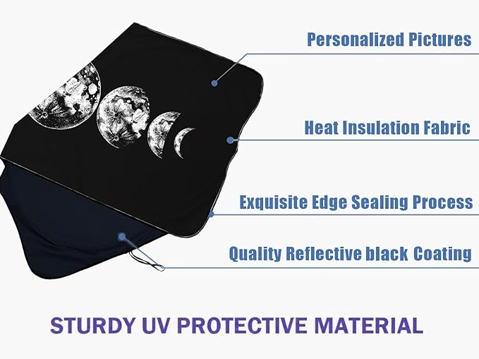 Moon Phases Car Windshield Sun Shade Foldable Sunshade Front Window Cover Sun Visor Protector Accessories (59x27.5 inches)