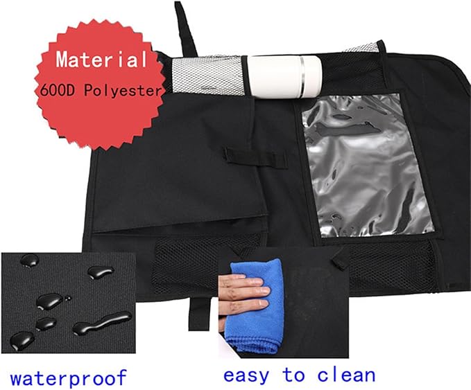 2 Pack Backseat Car Organizer, Seat Back Storage Bag with Touch Screen Tablet Holder Waterproof Seat Back Protectors Kick Mats for Kids Toddlers.