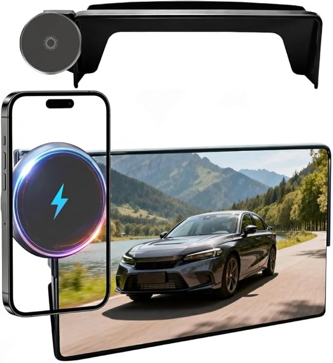 Phone Mount for Honda Civic (11th Gen,2022-2025 2026) & Acura Integra (7"/9" Screen),15W Wireless Car Charger, Magnetic Phone Holder, 360° Rotating,Hands Free,Storage Box,New Car Essentials,2023 2024