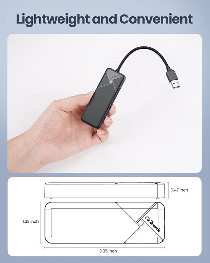 GiGimundo 4-Port USB Hub for Laptop, USB Hub Multiport Adapter 5Gbps Transfer, USB Splitter for Laptop, MacBook Pro/Air, iPad Pro, Dell, Chromebook, Keyboard, Mouse, HDD, Black
