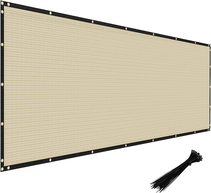 Windscreen4less Privacy Fence Screen Heavy Duty Windscreen Fencing Mesh Fabric Shade Net Cover with Brass Grommtes for Outdoor Wall Garden Yard Pool Deck, 8'x286' Beige