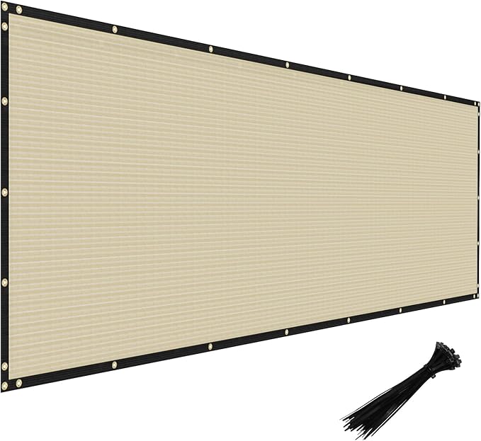 Windscreen4less Privacy Fence Screen Heavy Duty Windscreen Fencing Mesh Fabric Shade Net Cover with Brass Grommtes for Outdoor Wall Garden Yard Pool Deck, 8'x47' Beige