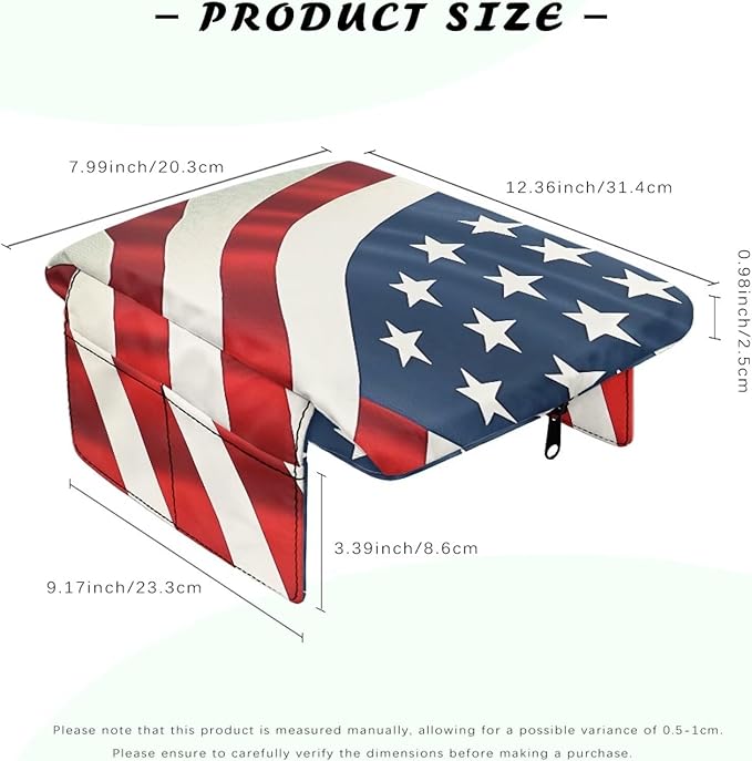 Auto Center Console Cover Universal Car Armrest Pad with Pockets, American Flag Print Universal Automotive Interior Accessories for Most Vehicle SUV
