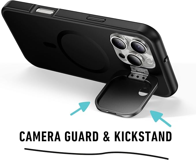 Spy-Fy iPhone 16 Pro Max Privacy Case with Camera Covers Front and Rear | Magsafe Compatible and Kickstand | Protect Your iPhone | 6-Foot Drop Proof | 6,9 Inch | Camera Protection by Valenta Black
