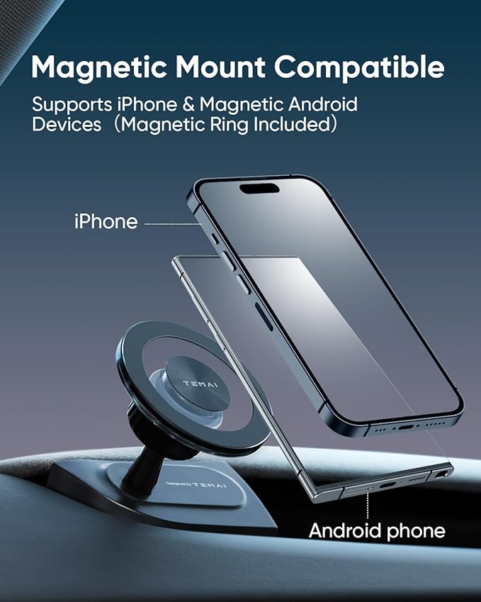 Phone Mount for Tesla Model Y Juniper 2025-2026, Magnetic Phone Holder for Tesla Model 3 Highland 2024-2026, Hide Design Easy to Install, Suitable for iPhone & All Phones with Magnetic Sheet