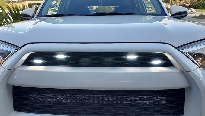 iJDMTOY 3pc Set Dark Smoked Lens Full LED Strip Front Grille Lighting Kit Compatible with 2014-up Toyota 4Runner, Includes (3) 24-SMD 6000K White LED Assy & Wiring Harness