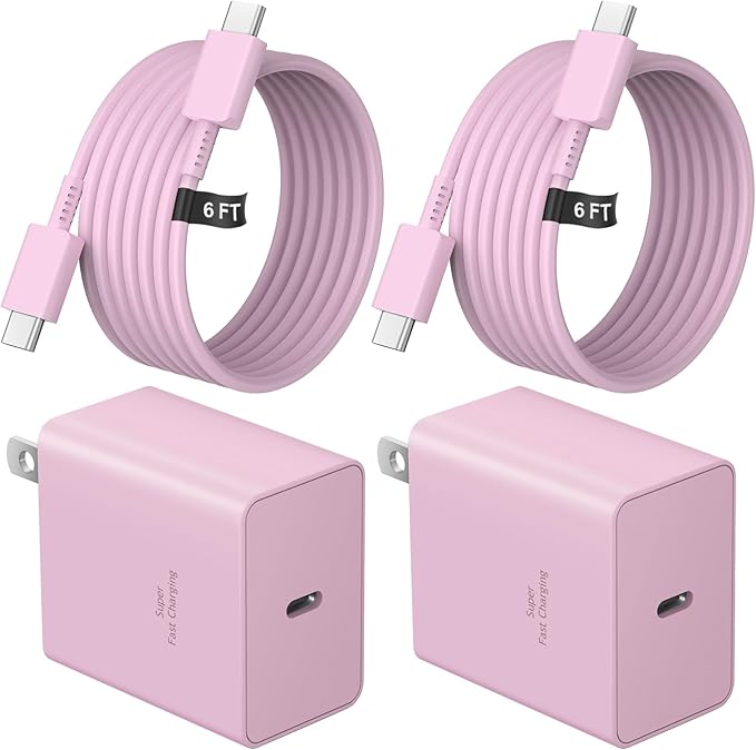 45W Type C Charger, USB C Charger 2-Pack iPhone 15 16 Charger 6FT with iPhone 16/16 Plus/16 Pro/16 Pro Max/iPhone 15/15 Pro Max/iPad Pro/AirPods/Galaxy S24 S23 S22 S21,Android Charger(Pink)