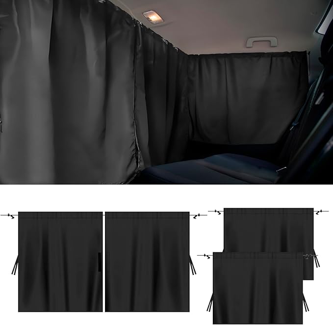 3PCS Car Privacy Curtains, Auto Window Shades Kit with 2 Rear Side Window Shades, 98% Light Blocking Divider Curtain, Privacy Window Cover, Baby Shade for Sleeping, Car Camping Essentials (3PCS)