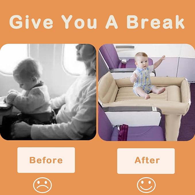 Toddler Travel Bed, Inflatable Airplane Bed for Kids with Side Rails, Pump, Safety Belt, Repair Kit & Carry Bag, Family Travel Essentials for Airplane, Train, Bus, Car