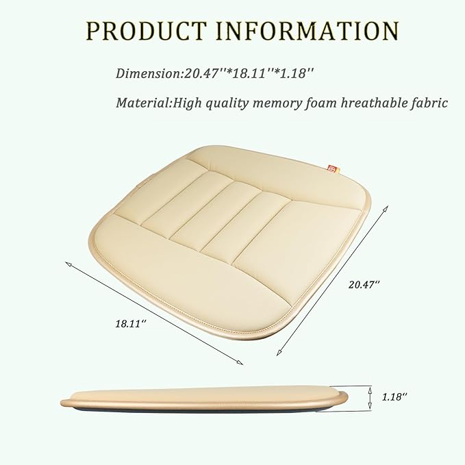 Car Seat Cushion Pad for Driving, Chair Cushion for Office/Truck with Memory Foam, Seat Cushion Comfortable and Durable, Khaki