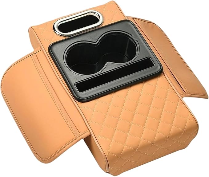 Car Center Console Pad PU Leather Armrest Organizer with Tissue Box Slot for Vehicles, Style A