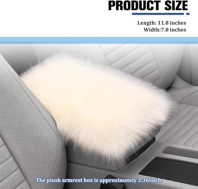 Car Center Console Cover, Fluffy Soft Vehicle Middle Console Arm Rest Cushion Pad, Furry Automotive Interior Armrest Seat Box Protector Decoration Accessories, Universal Fit (Light Beige)