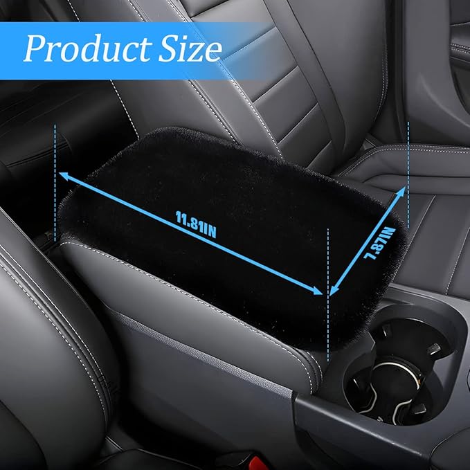 Fluffy Car Armrest Cover, Universal Car Center Console Pad, Car Armrest Seat Box Cover Decor Accessories For Women Men, Armrest Seat Box Cover Protector For Most Vehicle, SUV, Truck, Car (Black)