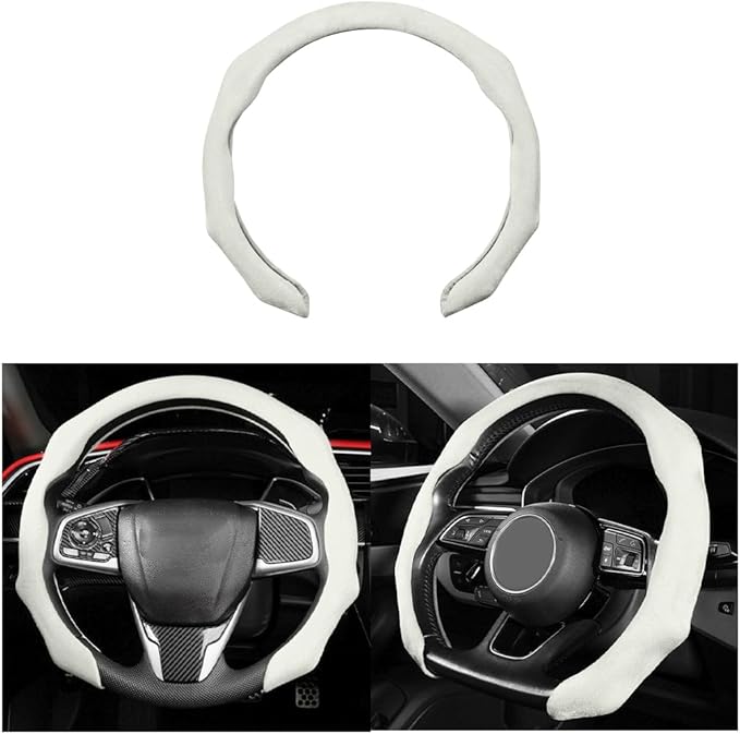 Mandark Car Steering Wheel Cover, Suede Sport Vehicle Steer Wheel Protector Fitting 15 Inch, Non-Slip Comfortable Automotive Interior Decoration Accessories, Universal for Most Cars (Beige)