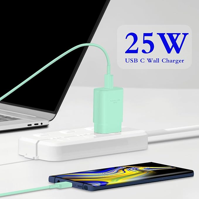 Type C Charger, 2-Pack 25W Type C Chargers Fast Charging Block with 6ft USB C Charger Cable Compatible with Galaxy S23 Ultra/S23+/S22/S21/S20/Phone 16/16 Plus/16 Pro Max/15/15 Pro Max/15 Plus-Green