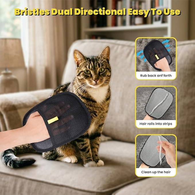 Pet Hair Removal Glove for Dogs and Cats, Reusable Grooming and Cleaning Tool for Laundry, Couch, Carpet and Furniture, Effective Dog and Cat Fur Remover for Home Supplies