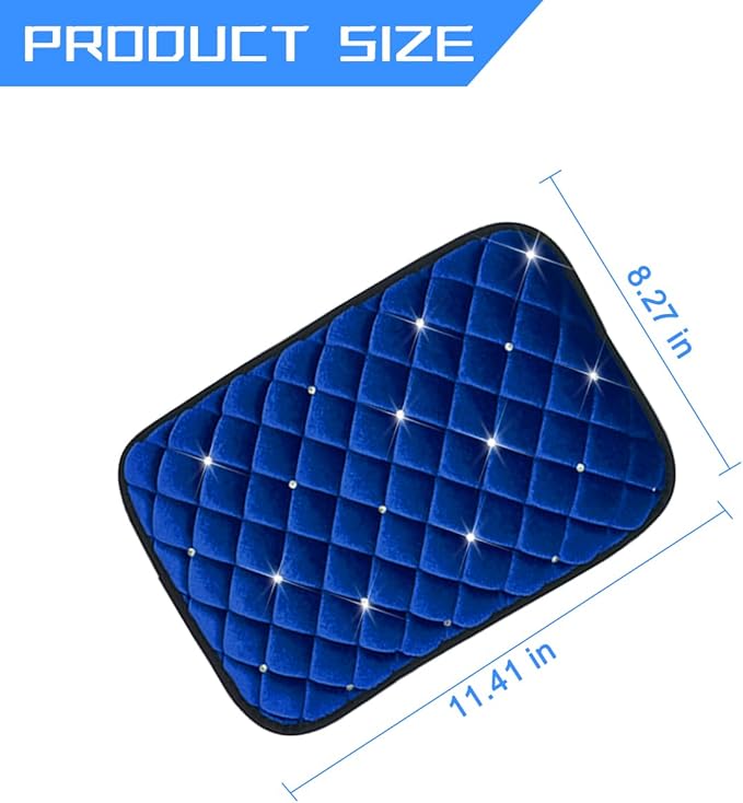 Mandark Bling Car Center Console Cover, Crystal Rhinestone Fluffy Automotive Armrest Seat Box Cushion Pad, Soft Comfortable Diamond Arm Rest Protection Mat, Universal Vehicle Accessories (Blue)